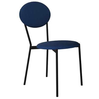 Cadeira Estofada Para Sala De Jantar Azuri Preto C01 Linho Azul - Lyam Decor