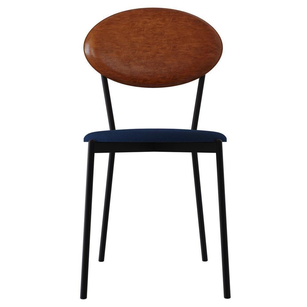 Cadeira Estofada Para Sala De Jantar Azuri Preto C01 Linho Azul Courino Caramelo - Lyam Decor - 3