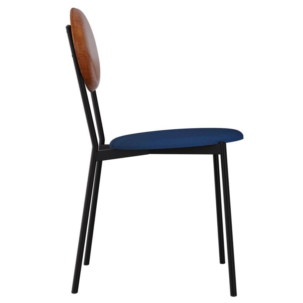 Cadeira Estofada Para Sala De Jantar Azuri Preto C01 Linho Azul Courino Caramelo - Lyam Decor - 6