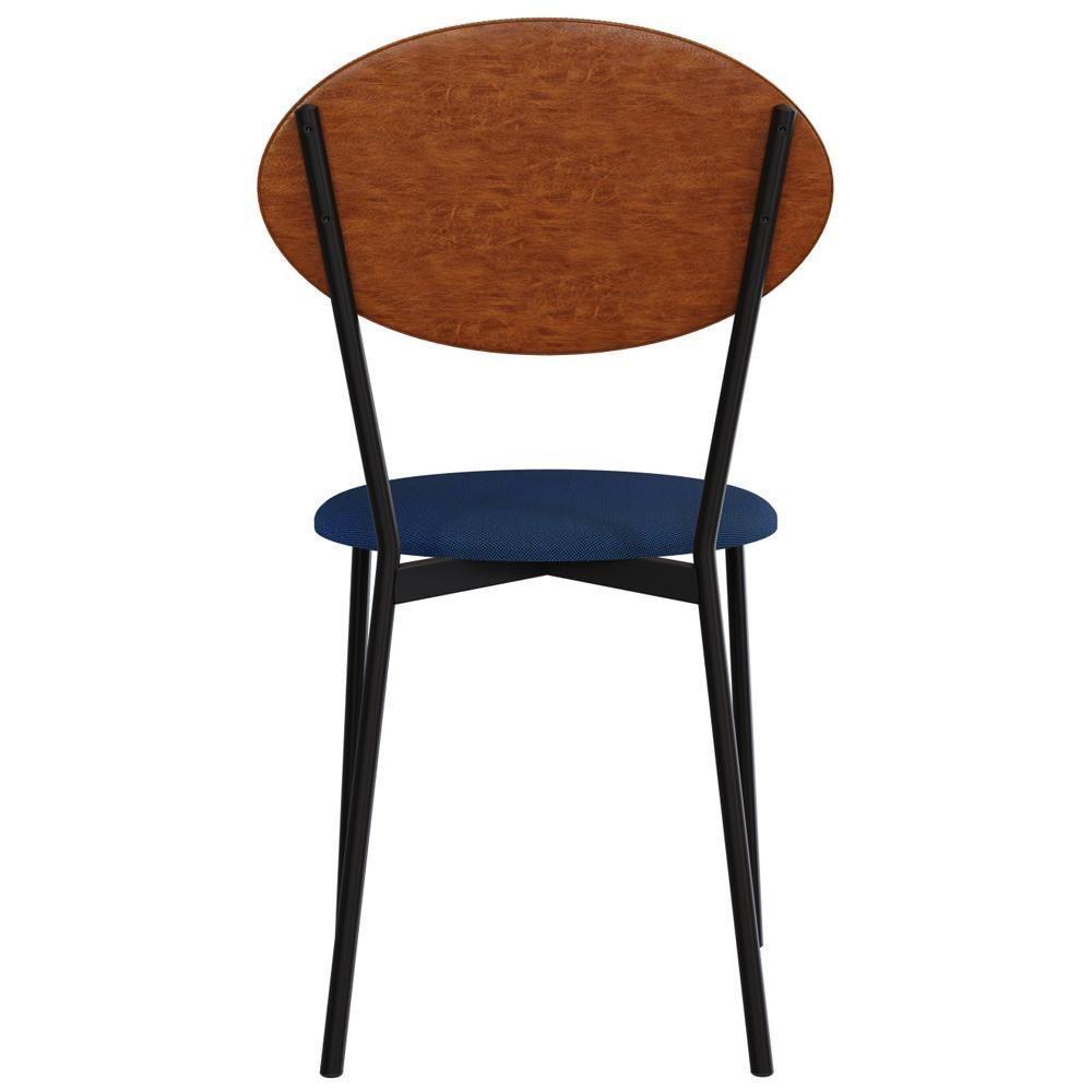 Cadeira Estofada Para Sala De Jantar Azuri Preto C01 Linho Azul Courino Caramelo - Lyam Decor - 7