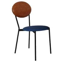 Cadeira Estofada Para Sala De Jantar Azuri Preto C01 Linho Azul Courino Caramelo - Lyam Decor - 1