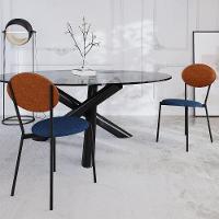 Cadeira Estofada Para Sala De Jantar Azuri Preto C01 Linho Azul Courino Caramelo - Lyam Decor - 2