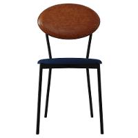 Cadeira Estofada Para Sala De Jantar Azuri Preto C01 Linho Azul Courino Caramelo - Lyam Decor - 3