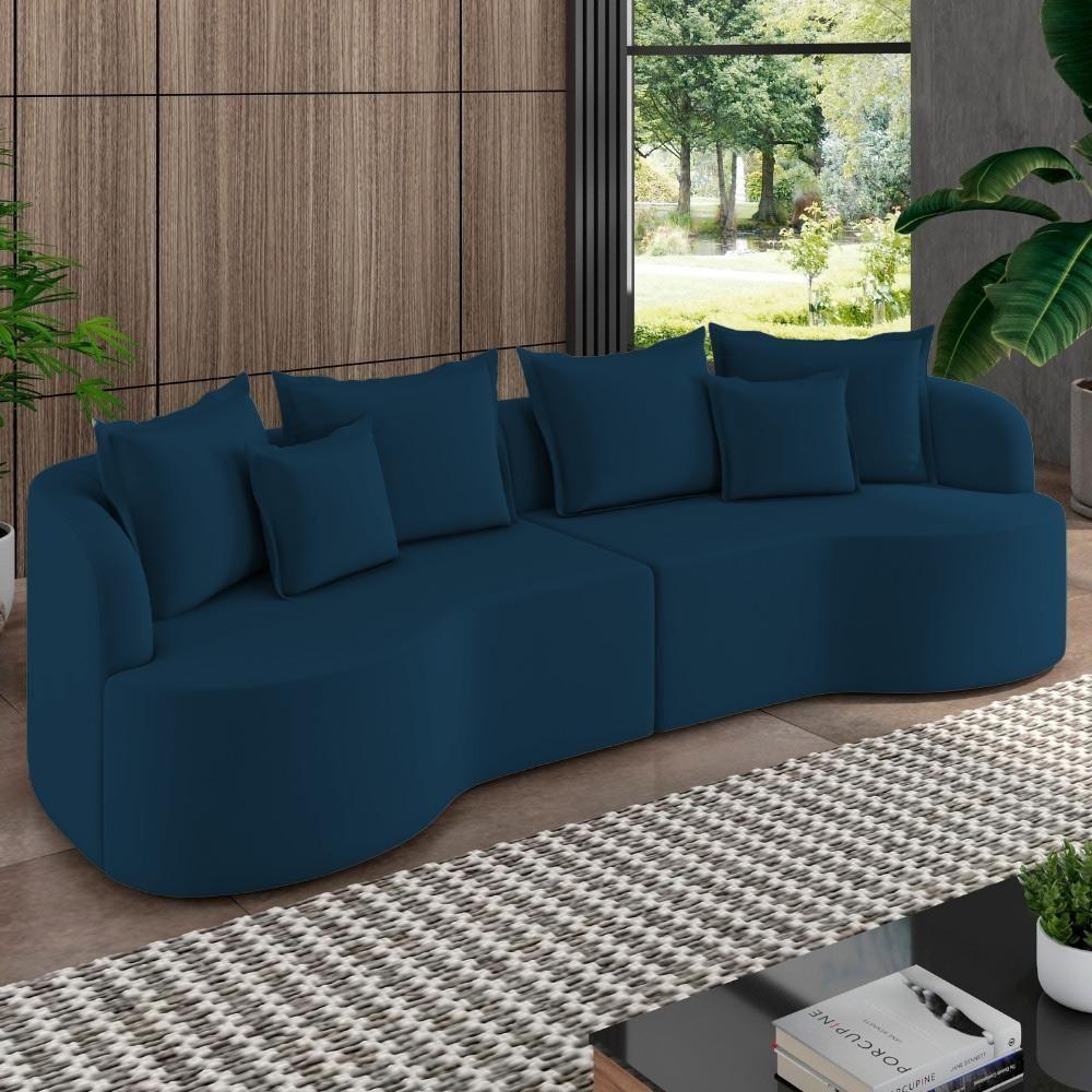 Sofá 3 Lugares Orgânico Sala De Estar Living 250cm Ekos K01 Veludo Azul Marinho - Lyam Decor - 2