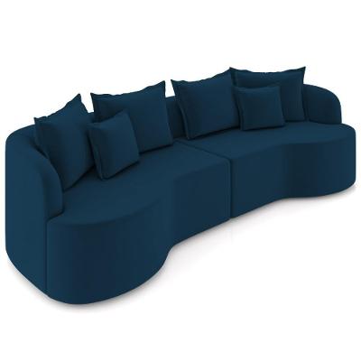 Sofá 3 Lugares Orgânico Sala De Estar Living 210cm Ekos K01 Veludo Azul Marinho - Lyam Decor