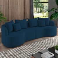Sofá 3 Lugares Orgânico Sala De Estar Living 210cm Ekos K01 Veludo Azul Marinho - Lyam Decor - 2
