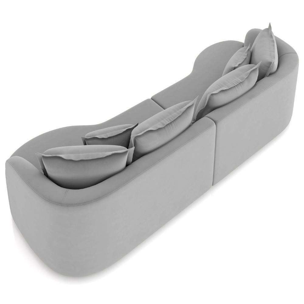 Sofá 3 Lugares Orgânico Sala De Estar Living 210cm Ekos K01 Veludo Cinza Claro - Lyam Decor - 7