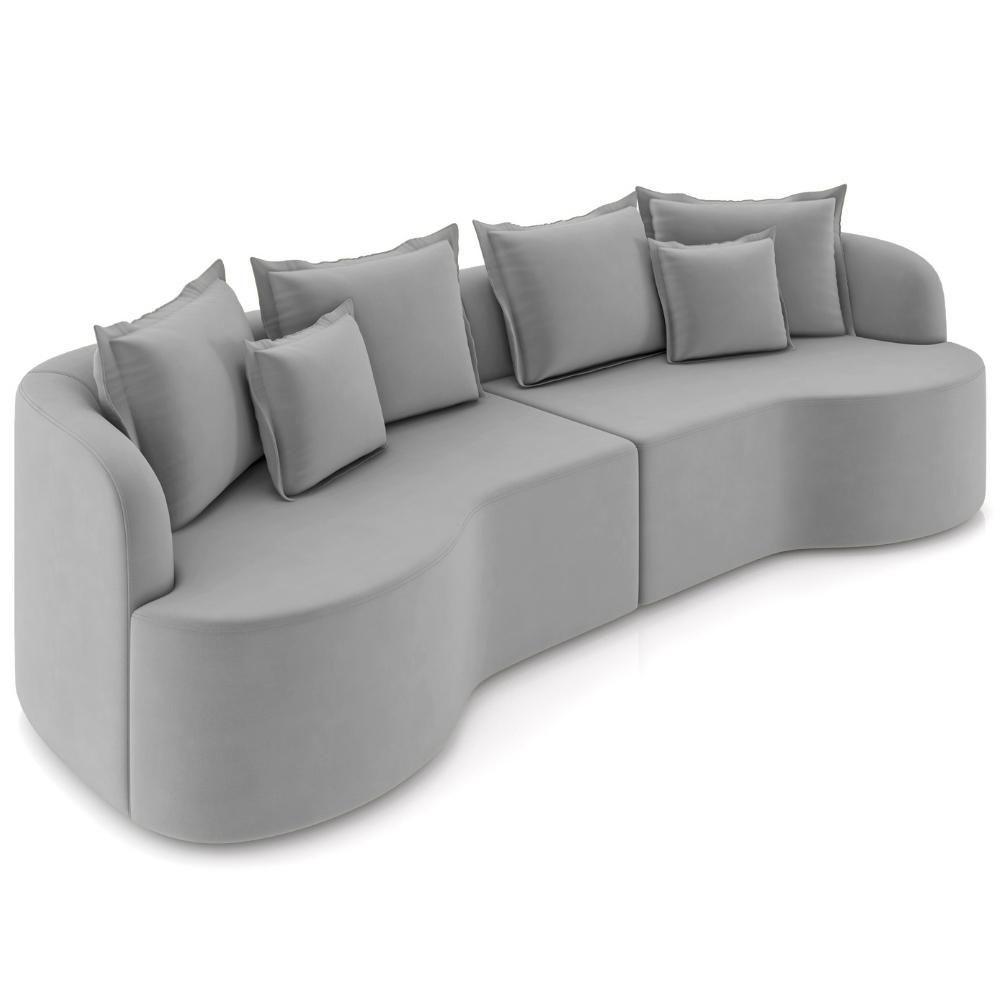 Sofá 3 Lugares Orgânico Sala De Estar Living 230cm Ekos K01 Veludo Cinza Claro - Lyam Decor - 1