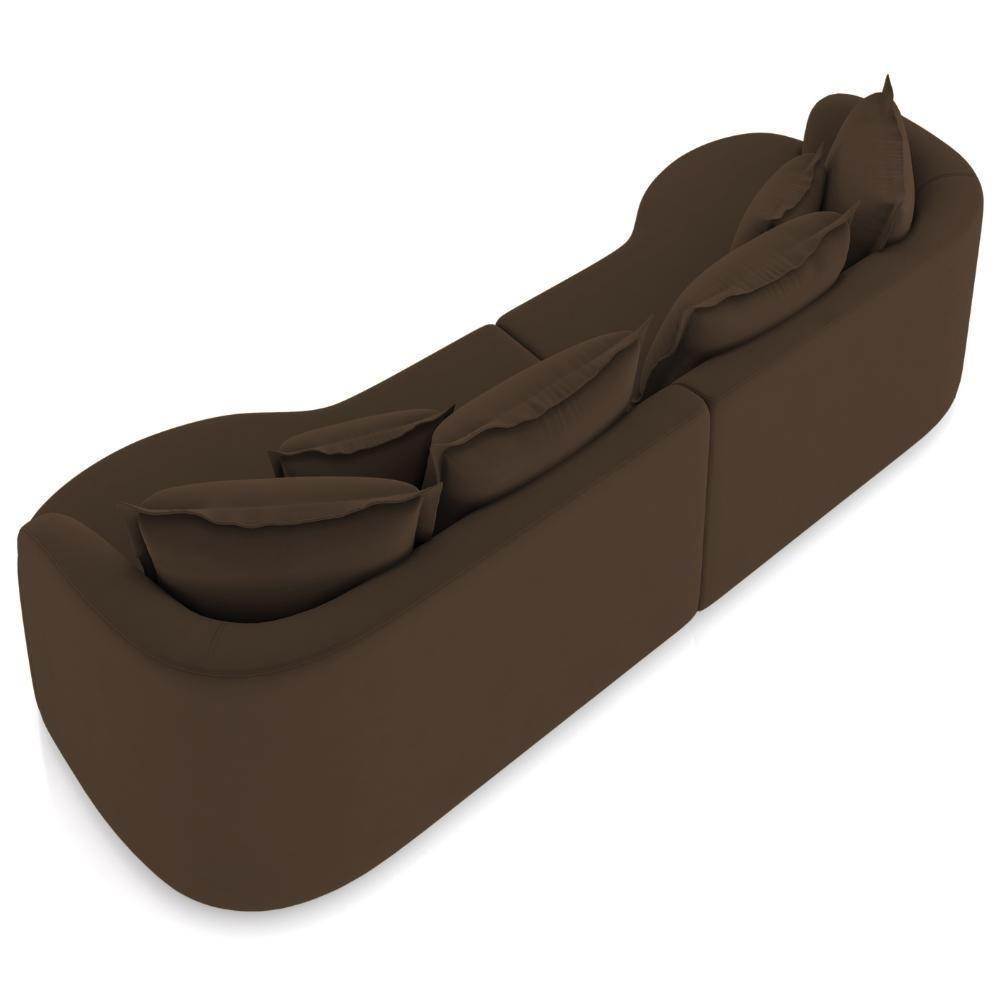 Sofá 3 Lugares Orgânico Sala De Estar Living 230cm Ekos K01 Veludo Marrom - Lyam Decor - 7