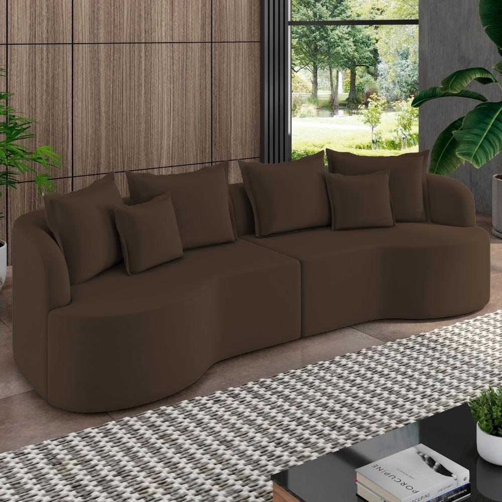 Sofá 4 Lugares Orgânico Sala De Estar Living 270cm Ekos K01 Veludo Marrom - Lyam Decor - 2