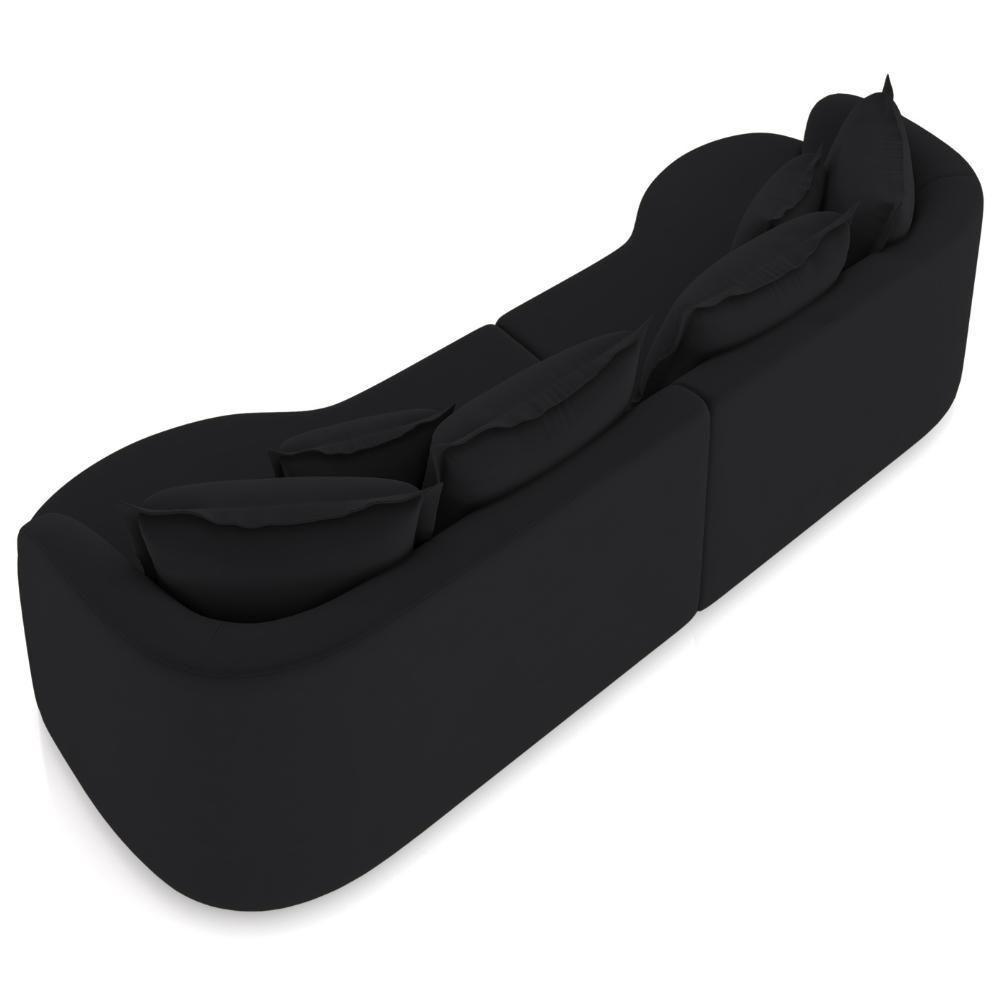 Sofá 3 Lugares Orgânico Sala De Estar Living 210cm Ekos K01 Veludo Preto - Lyam Decor - 7