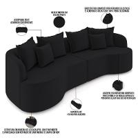 Sofá 3 Lugares Orgânico Sala De Estar Living 210cm Ekos K01 Veludo Preto - Lyam Decor