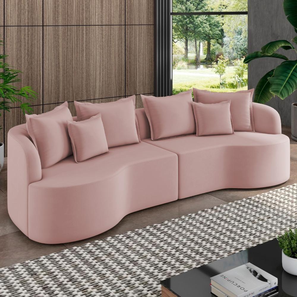 Sofá 4 Lugares Orgânico Sala De Estar Living 270cm Ekos K01 Veludo Rosê - Lyam Decor - 2