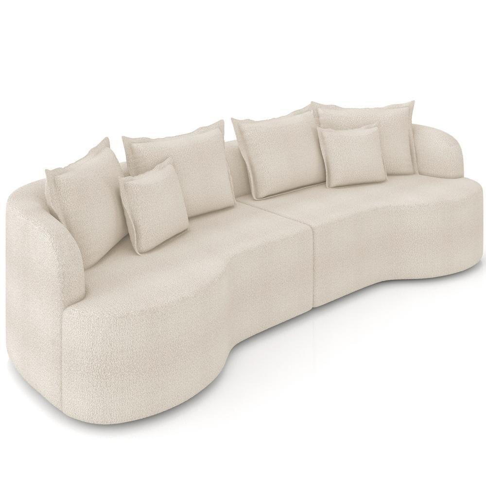 Sofá 3 Lugares Orgânico Sala De Estar Living 210cm Ekos K01 Bouclê Cru - Lyam Decor - 1