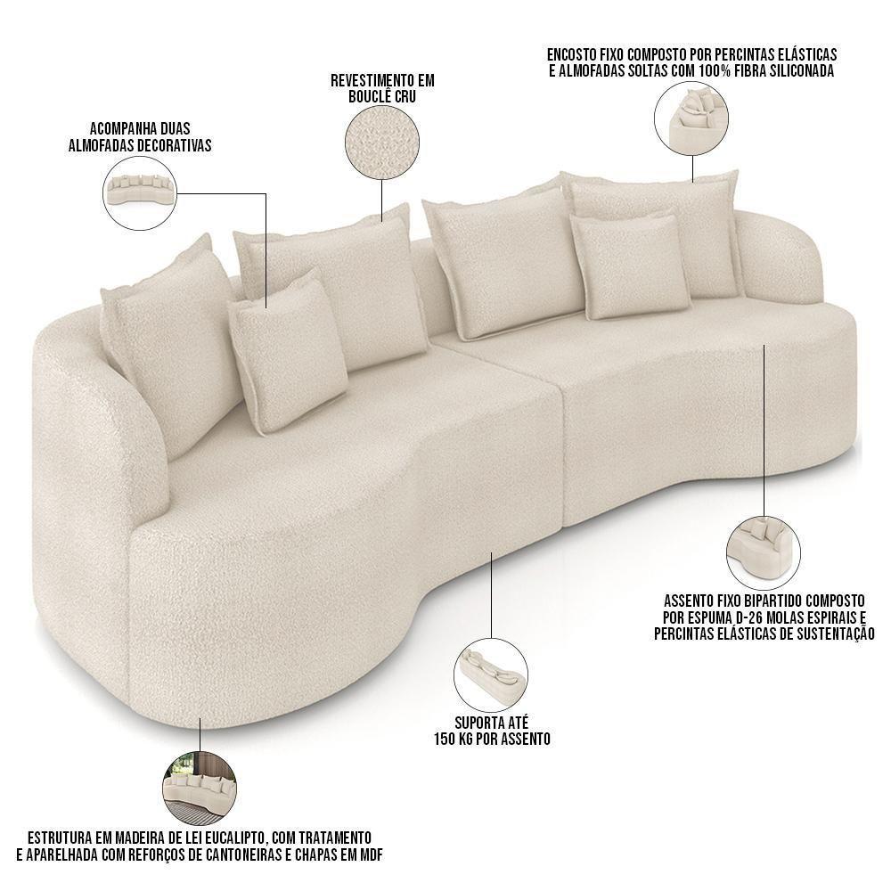 Sofá 4 Lugares Orgânico Sala De Estar Living 270cm Ekos K01 Bouclê Cru - Lyam Decor - 4