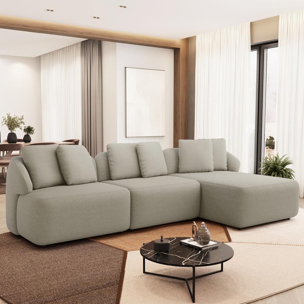 Sofá 3 Lugares Com Chaise Direito Sala Living 254cm Arlo F04 Linho Bege - Lyam Decor - 4