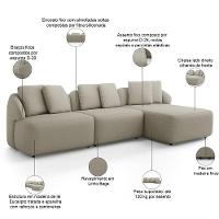 Sofá 3 Lugares Com Chaise Direito Sala Living 254cm Arlo F04 Linho Bege - Lyam Decor - 3