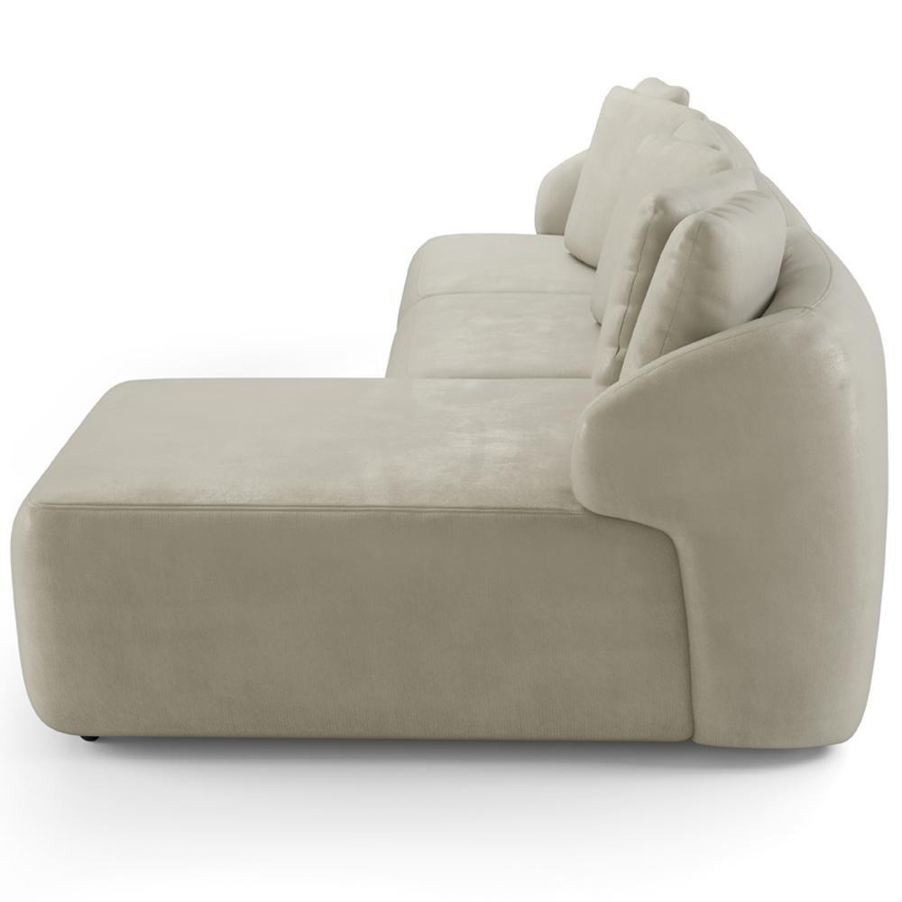 Sofá 3 Lugares Com Chaise Direito Sala Living 254cm Arlo F04 Veludo Bege - Lyam Decor - 7