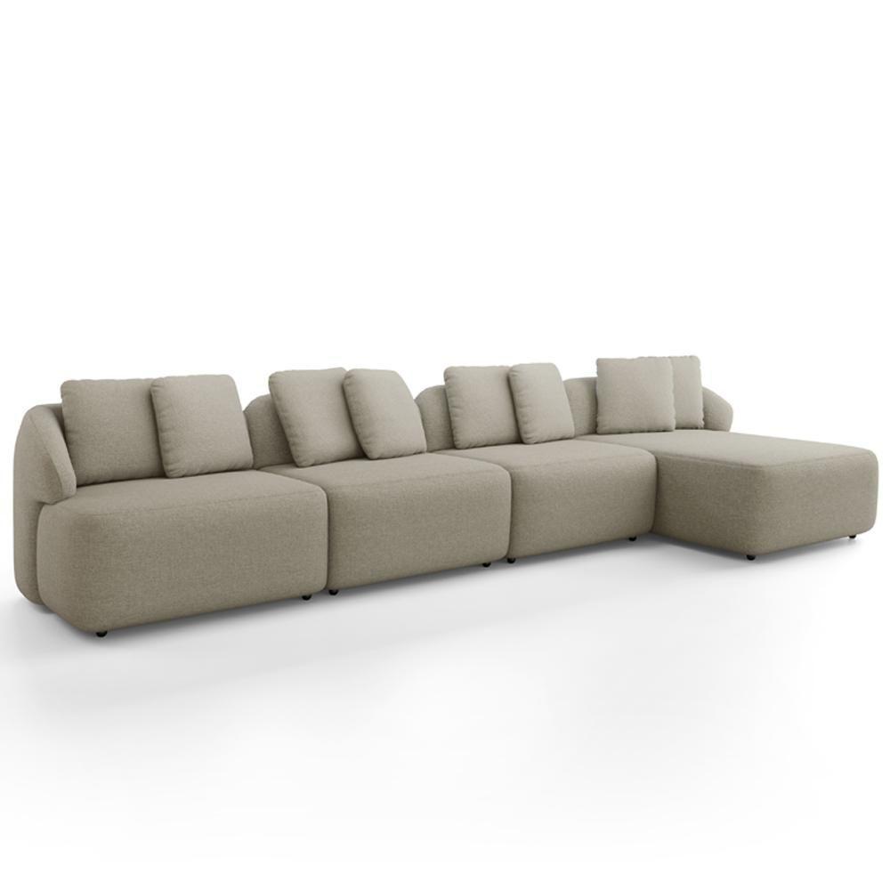 Sofá 5 Lugares Com Chaise Direito Sala Living 334cm Arlo F04 Linho Bege - Lyam Decor - 1