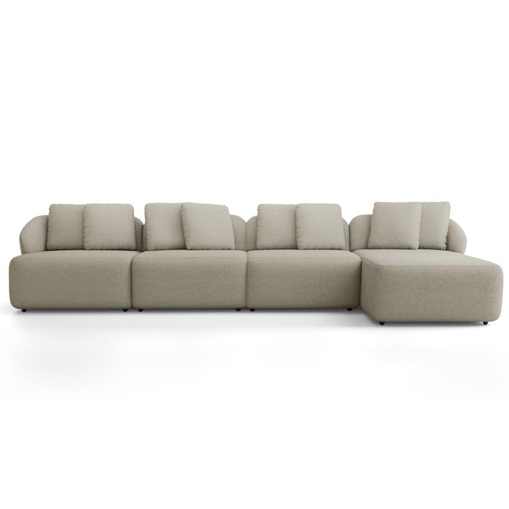 Sofá 5 Lugares Com Chaise Direito Sala Living 334cm Arlo F04 Linho Bege - Lyam Decor - 3