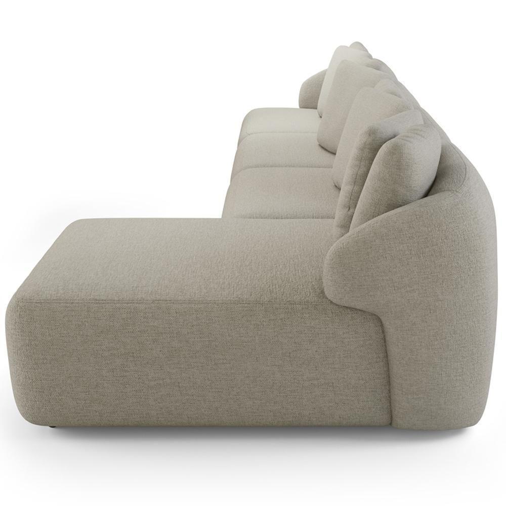 Sofá 5 Lugares Com Chaise Direito Sala Living 334cm Arlo F04 Linho Bege - Lyam Decor - 7
