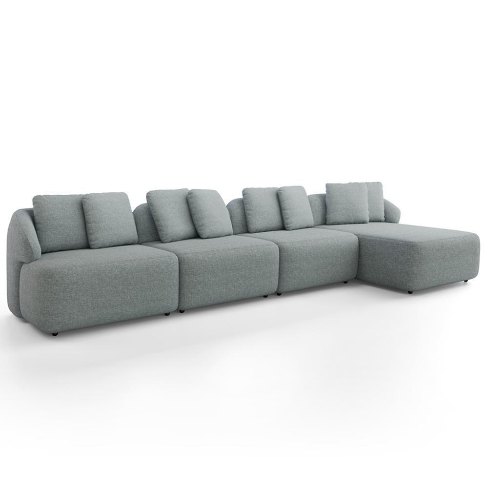 Sofá 5 Lugares Com Chaise Direito Sala Living 334cm Arlo F04 Linho Cinza - Lyam Decor - 1