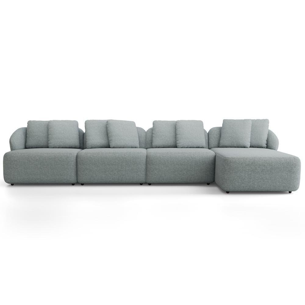Sofá 5 Lugares Com Chaise Direito Sala Living 334cm Arlo F04 Linho Cinza - Lyam Decor - 3