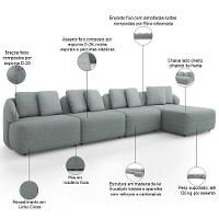 Sofá 5 Lugares Com Chaise Direito Sala Living 334cm Arlo F04 Linho Cinza - Lyam Decor