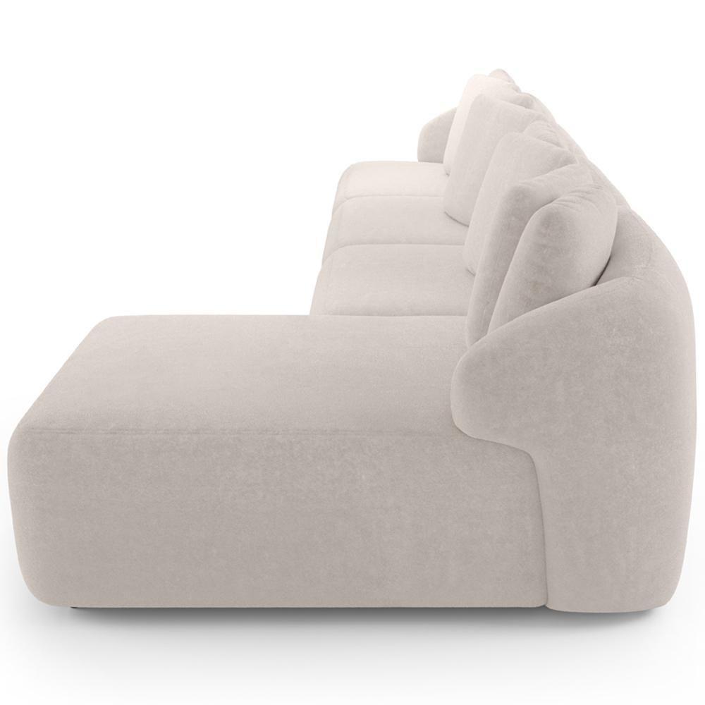 Sofá 5 Lugares Com Chaise Direito Sala Living 334cm Arlo F04 Bouclê Bege - Lyam Decor - 2