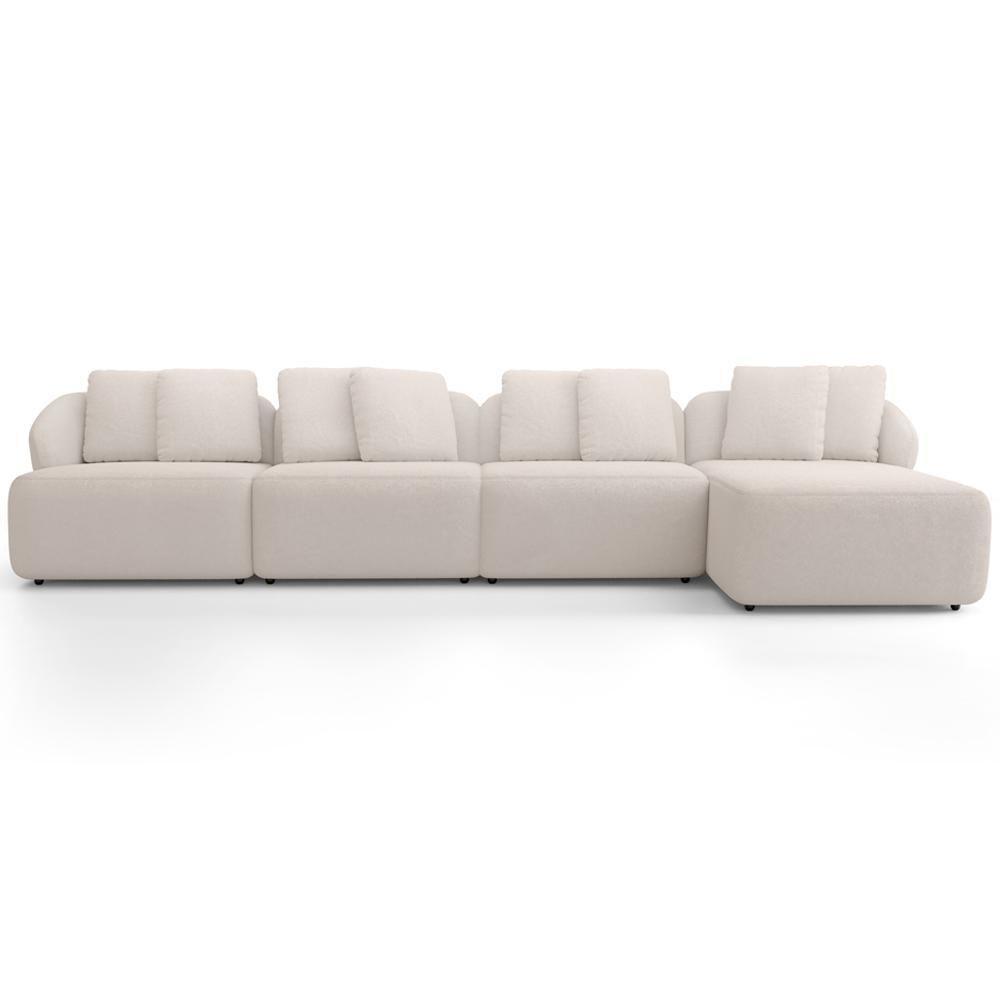 Sofá 5 Lugares Com Chaise Direito Sala Living 334cm Arlo F04 Bouclê Bege - Lyam Decor - 4
