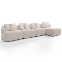 Sofá 5 Lugares Com Chaise Direito Sala Living 334cm Arlo F04 Bouclê Bege - Lyam Decor - 1