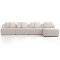 Sofá 5 Lugares Com Chaise Direito Sala Living 334cm Arlo F04 Bouclê Bege - Lyam Decor