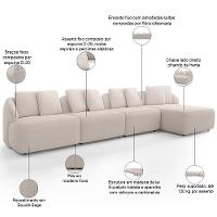 Sofá 5 Lugares Com Chaise Direito Sala Living 334cm Arlo F04 Bouclê Bege - Lyam Decor - 5