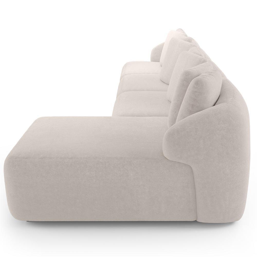 Sofá 5 Lugares Com Chaise Direito Sala Living 334cm Arlo F04 Veludo Bege - Lyam Decor - 3
