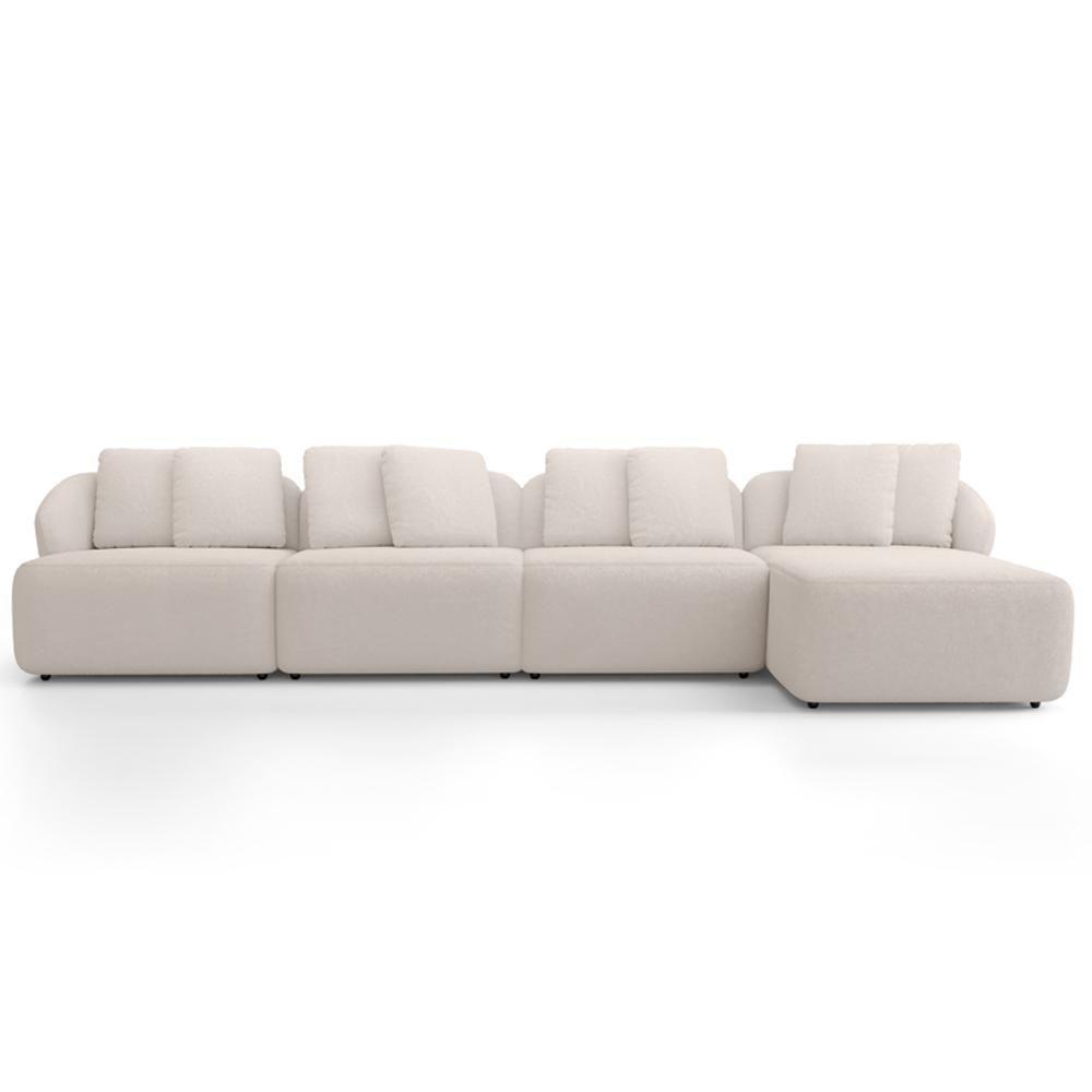 Sofá 5 Lugares Com Chaise Direito Sala Living 334cm Arlo F04 Veludo Bege - Lyam Decor - 6