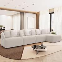 Sofá 5 Lugares Com Chaise Direito Sala Living 334cm Arlo F04 Veludo Bege - Lyam Decor - 5