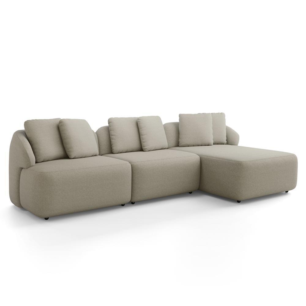 Sofá 4 Lugares Com Chaise Direito Sala Living 294cm Arlo F04 Linho Bege - Lyam Decor - 1