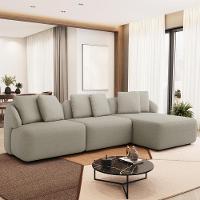 Sofá 4 Lugares Com Chaise Direito Sala Living 294cm Arlo F04 Linho Bege - Lyam Decor - 2