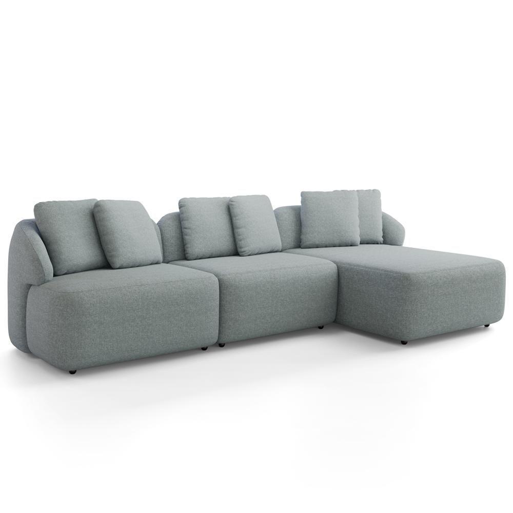 Sofá 4 Lugares Com Chaise Direito Sala Living 294cm Arlo F04 Linho Cinza - Lyam Decor - 1