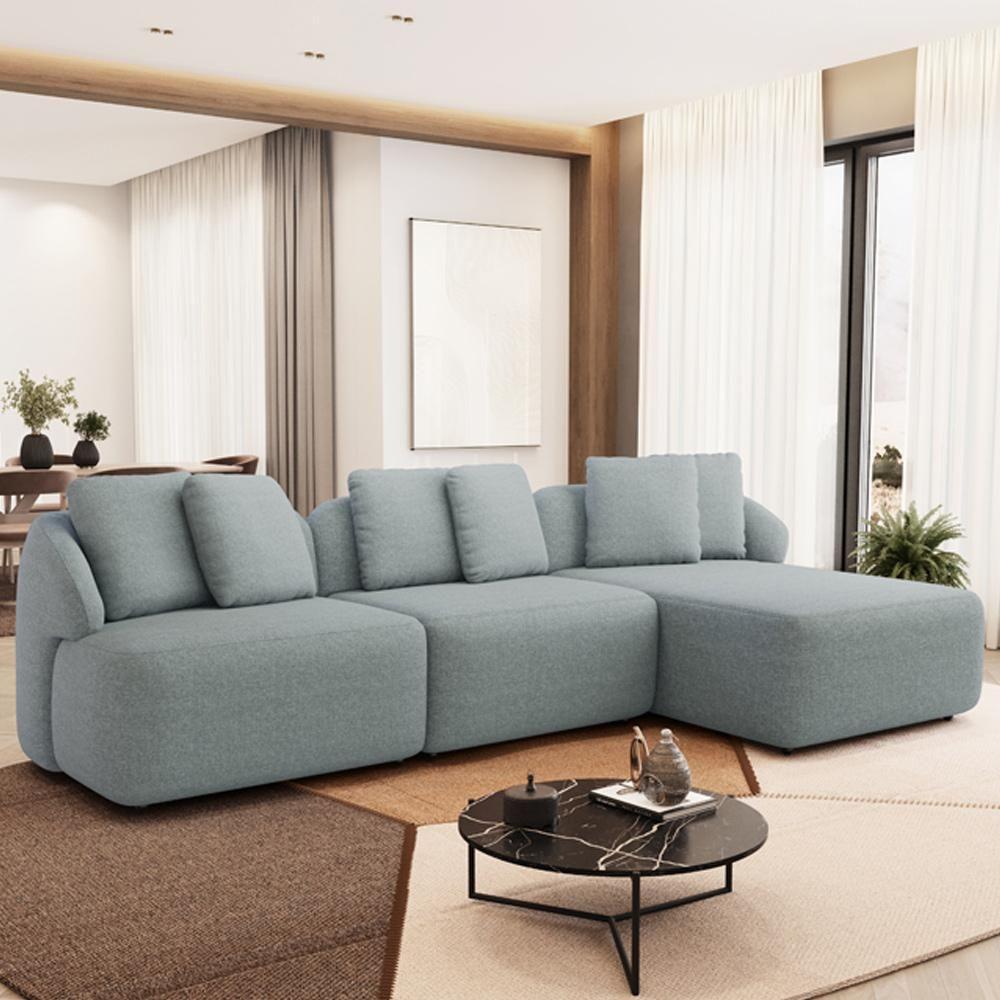 Sofá 4 Lugares Com Chaise Direito Sala Living 294cm Arlo F04 Linho Cinza - Lyam Decor - 2