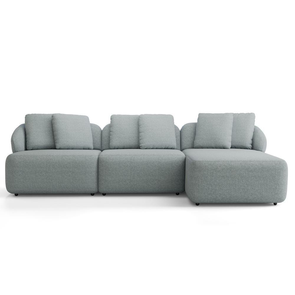 Sofá 4 Lugares Com Chaise Direito Sala Living 294cm Arlo F04 Linho Cinza - Lyam Decor - 3