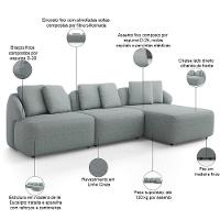 Sofá 4 Lugares Com Chaise Direito Sala Living 294cm Arlo F04 Linho Cinza - Lyam Decor