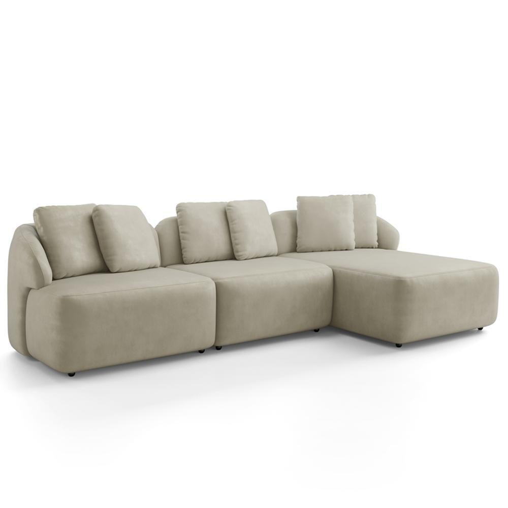 Sofá 4 Lugares Com Chaise Direito Sala Living 294cm Arlo F04 Veludo Bege - Lyam Decor - 1