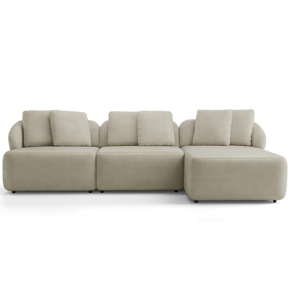 Sofá 4 Lugares Com Chaise Direito Sala Living 294cm Arlo F04 Veludo Bege - Lyam Decor - 3