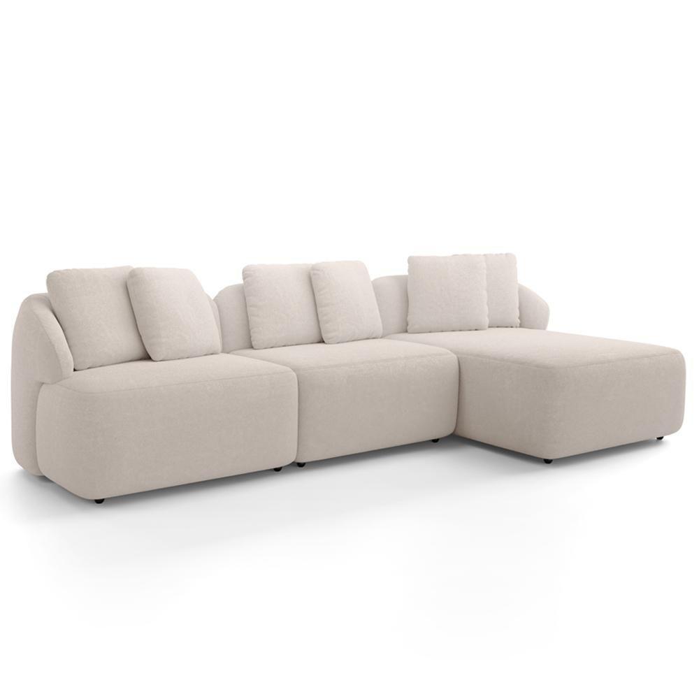 Sofá 4 Lugares Com Chaise Direito Sala Living 294cm Arlo F04 Bouclê Bege - Lyam Decor - 1