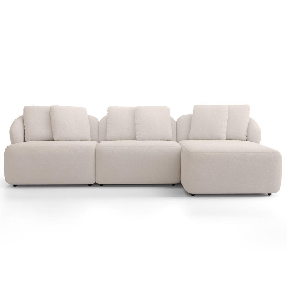 Sofá 4 Lugares Com Chaise Direito Sala Living 294cm Arlo F04 Bouclê Bege - Lyam Decor - 3