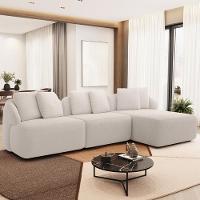 Sofá 4 Lugares Com Chaise Direito Sala Living 294cm Arlo F04 Bouclê Bege - Lyam Decor - 2