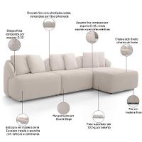 Sofá 4 Lugares Com Chaise Direito Sala Living 294cm Arlo F04 Bouclê Bege - Lyam Decor