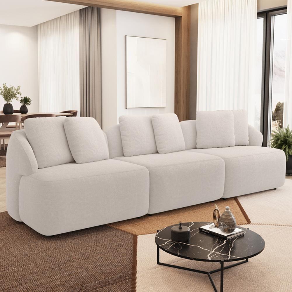 Sofá 3 Lugares Para Sala De Estar Living 234cm Arlo F04 Bouclê Bege - Lyam Decor - 2