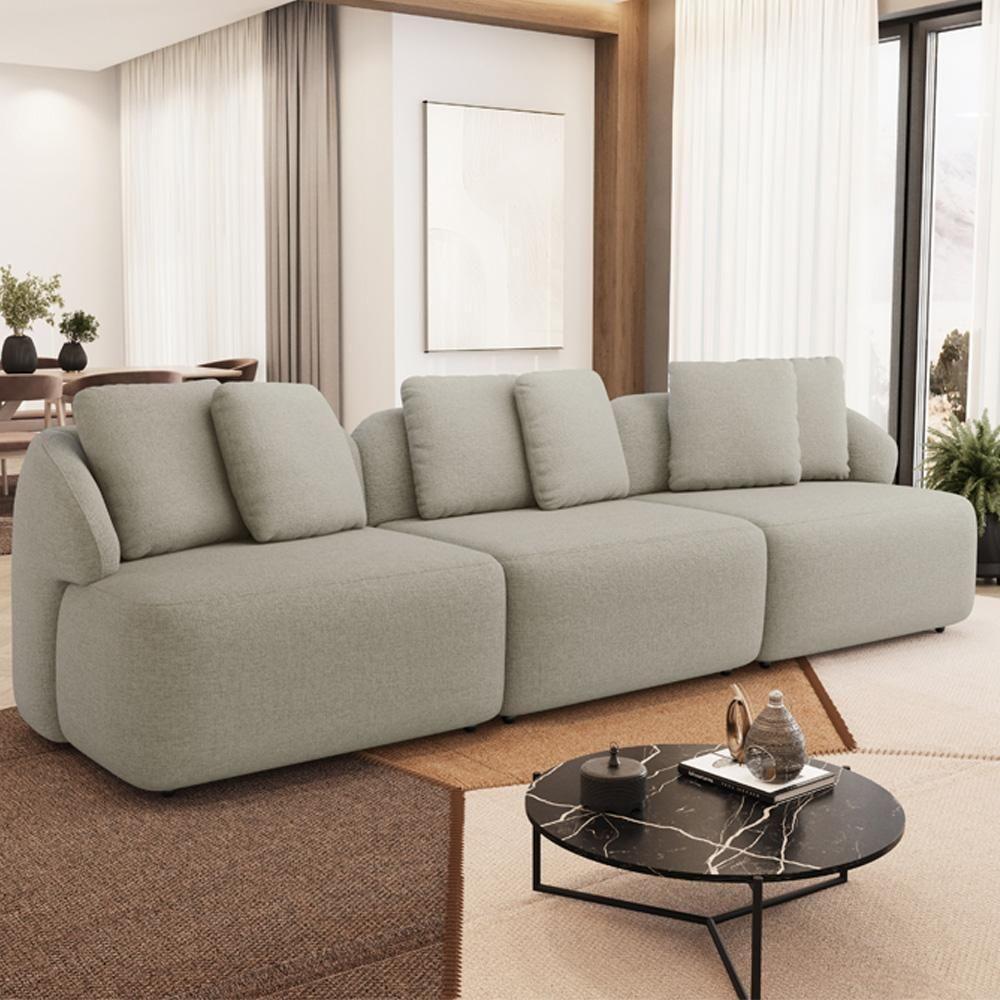 Sofá 4 Lugares Para Sala De Estar Living 294cm Arlo F04 Linho Bege - Lyam Decor - 2